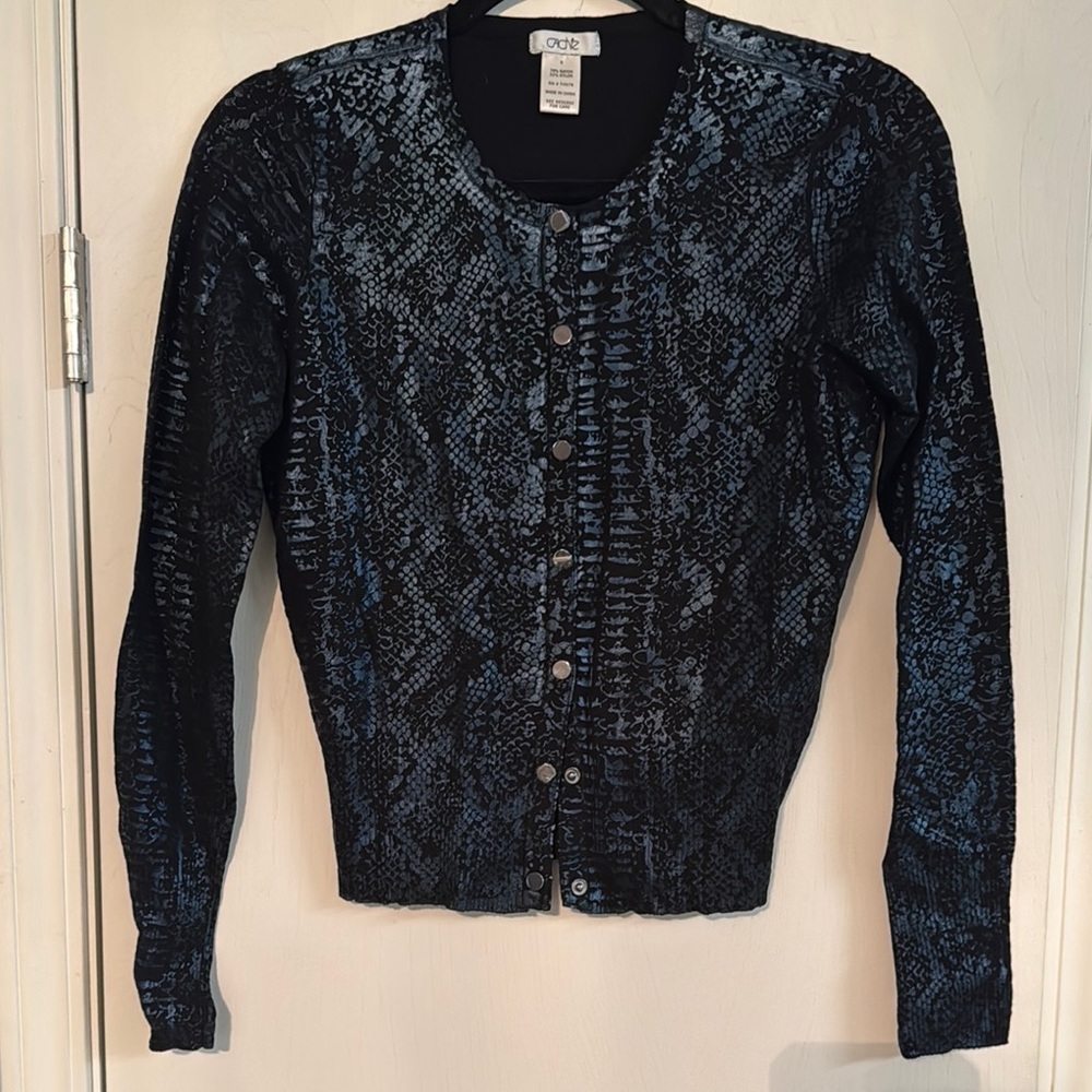 Cache Black and blue Cable Knit Cardigan Sweater‎ boxdur1